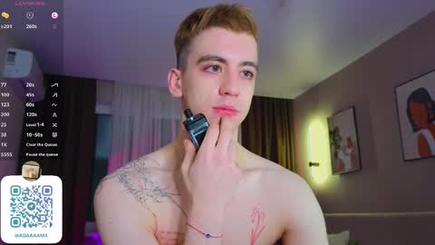 Snapshot of adampolerno chatting on 01.08.25 Hi Im Adam Glad to see u here 3 And its my first day online show from 01.08.25